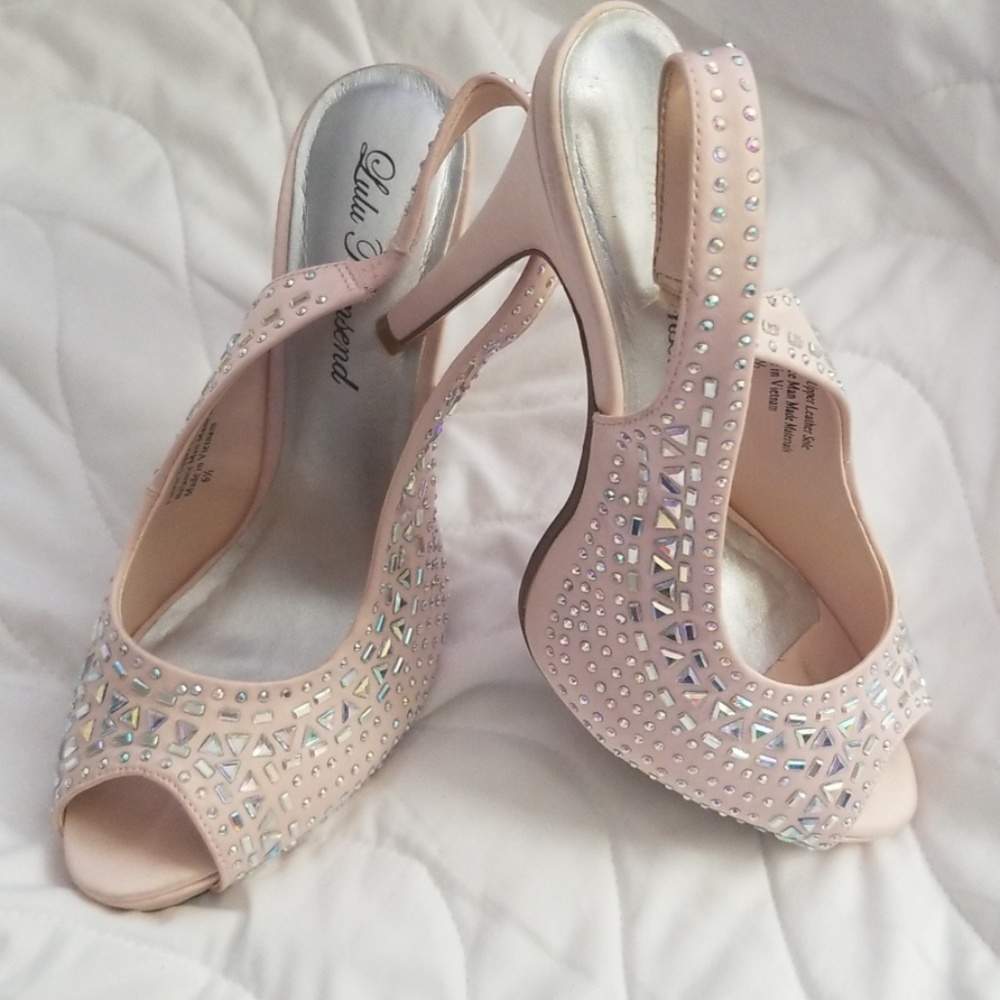 Blush Peep-Toe Slingback Jeweled Heels